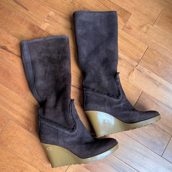 Gucci Brown Suede Knee High Boots - Picture 1 of 5